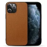 Litchi Texture Genuine Leather Coated TPU Protector Hard Cover for iPhone 12 Pro Max - Brown