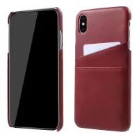 Double Card Slots PU Leather Coated PC Hard Back Case for iPhone Xs Max 6.5-inch - Red