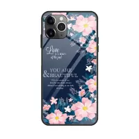 Pattern Printing Tempered Glass + TPU Back Case for iPhone 12 Pro/12 - English Letters and Flowers