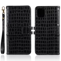 Crocodile Skin PU Leather Wallet Phone Case for iPhone 12 Pro/12 - Black