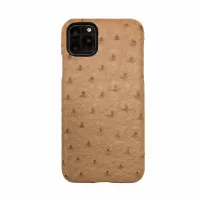 Ostrich Skin Genuine Leather Coated TPU + PC Hybrid Back Case for iPhone 11 Pro Max 6.5 inch - Brown