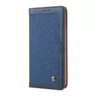 CMAI2 Jeans Cloth Skin Leather Wallet Phone Case for iPhone 12 Pro Max - Dark Blue