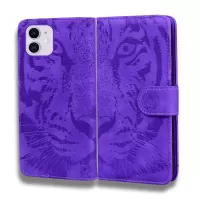 Imprinted Tiger Pattern Wallet Leather Mobile Phone Case for iPhone 11 6.1 inch - Purple