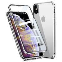 Magnetic Installation Metal Frame + Tempered Glass Full Covering Shell for iPhone XS Max 6.5 inch - Silver