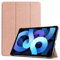 Scratch-resistant Litch Skin PU Leather Hard PC Tri-fold Stand Tablet Case with Wake/Sleep for iPad Air (2020)/Air (2022) - Rose Gold