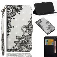 Light Spot Decor Pattern Printing Wallet Stand Leather Case with Strap for iPhone 12 mini - Lace Flower