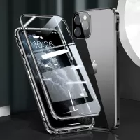 Magnetic Installation Metal Frame + Double-sided Tempered Glass Full Covering Shell for iPhone 12 Pro - Black
