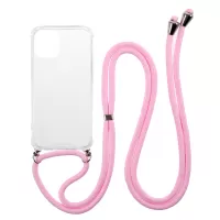 Anti-fall Case for iPhone 12 mini Glossy TPU+Acrylic Cover with Textile Strap - Pink