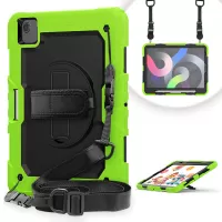 For Apple iPad Air (2020)/Air (2022)/Pro 11-inch (2020)(2018) PC + Silicone 360° Swivel Kickstand Tablet Case with Handy Strap and Shoulder Strap - Green/Black