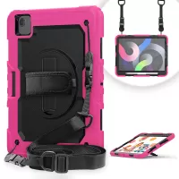 For Apple iPad Air (2020)/Air (2022)/Pro 11-inch (2020)(2018) PC + Silicone 360° Swivel Kickstand Tablet Case with Handy Strap and Shoulder Strap - Pink/Black
