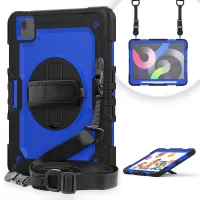 For Apple iPad Air (2020)/Air (2022)/Pro 11-inch (2020)(2018) PC + Silicone 360° Swivel Kickstand Tablet Case with Handy Strap and Shoulder Strap - Black/Blue