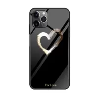 Pattern Printing Tempered Glass + TPU Back Case for iPhone 12 Pro/12 - Love Heart/Black