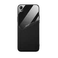 Built-in Magnetic Metal Sheet Leather Coated Glass PC TPU Hybrid Case for iPhone XR - Black