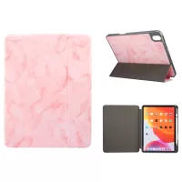 Marble Texture Tri-fold Stand PU Leather + TPU Case with Pen Slot for iPad Air (2020)/Air (2022) - Pink