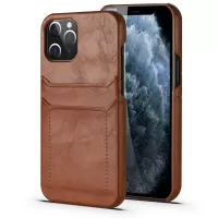 PU Leather Coated PC Shell with Card Holder Cover for iPhone 12 Pro Max 6.7 inch - Brown