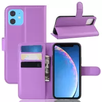 Litchi Skin Leather Wallet Stand Case for iPhone 11 6.1 inch (2019) with Soft TPU Inner Case - Purple
