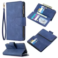 BF02 Silky Touch Feeling Wallet Leather Stand Phone Case with Zipper Pocket for iPhone 6/6s 4.7-inch - Blue