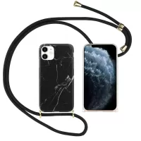 IMD + TPU + Frosted Phone Cover Shell + Adjustable Lanyard for iPhone 12 mini - Black Marble