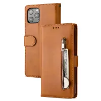 Zipper Pocket Leather Wallet Stand Case for iPhone 12 Pro Max 6.7-inch - Brown