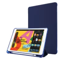 Tri-fold Stand Leather Tablet Shell with Pen Slot for iPad 10.2 (2021)/(2020)/(2019) - Dark Blue