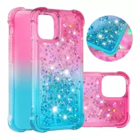 Shockproof Gradient Glitter Powder Quicksand TPU Back Case for iPhone 12 Pro/12 - Rose / Cyan