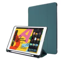 Tri-fold Stand Leather Tablet Shell with Pen Slot for iPad 10.2 (2021)/(2020)/(2019) - Dark Green