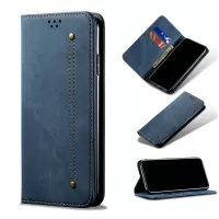 Jeans Cloth Texture Wallet Leather Mobile Phone Protective Cover for iPhone 12 Pro/12 - Blue