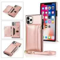 With Pocket Zipper Strap Leather Phone Case  for iPhone 11 Pro Max 6.5 inch - Rose Gold