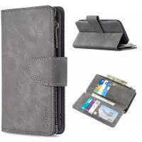 BF02 Zipper Pocket Detachable 2-in-1 Leather Wallet Stand Phone Cover for iPhone 12 Pro / iPhone 12 - Grey