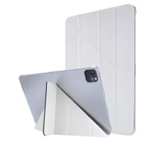 Silk Texture Origami Stand Leather Smart Tablet Cover Shell for iPad Air (2020)/Air (2022) - White