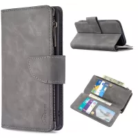 BF02 Zipper Pocket Detachable 2-in-1 Leather Wallet Stand Phone Cover for iPhone 12 Pro Max - Grey