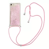 Shockproof Dynamic Quicksand TPU Cell Phone Case Cover with Lanyard for iPhone SE (2020)/SE (2022)/iPhone 8/7/6s - Pink