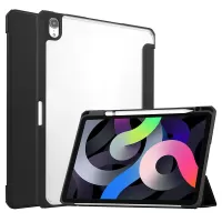 Transparent Back Cover Stand Built-in Pen Holder Tablet Case Shell for iPad Air (2020)/Air (2022) - Black