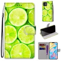 New Patterned Leather Stand Phone Cover Shell for iPhone 12/12 Pro - Lime