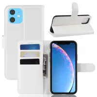 Litchi Skin Leather Wallet Stand Case for iPhone 11 6.1 inch (2019) with Soft TPU Inner Case - White