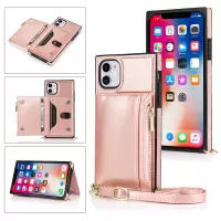 Leather Cell Phone Case with Pocket Zipper Strap for iPhone 11 6.1 inch - Rose Gold