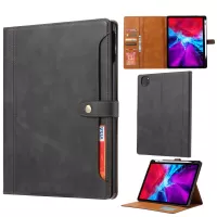Full Protection PU Leather Wallet Stand Tablet Case with Pen Slot Design for iPad Pro 12.9-inch (2020) - Black