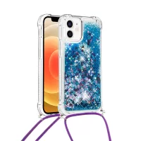 Drop-proof Dynamic Quicksand TPU Cell Phone Protective Cover with Lanyard for iPhone 12/12 Pro - Blue