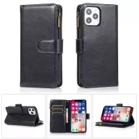 Crazy Horse Leather Coated TPU Wallet Phone Stand Case with 9 Card Slots Kickstand Shell for iPhone 12 Pro / iPhone 12 - Dark Blue