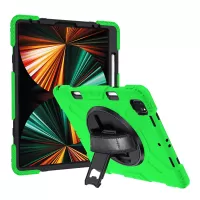 Thicken Kickstand PC Silicone Hybrid Shell Case with Adjustable Strap for iPad Pro 12.9-inch (2021) (2020)/(2018) - Green