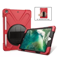 X-Shape PC + TPU Combo Case for iPad 9.7-inch (2018) / (2017) with Hand Strap [360 Degree Rotary Kickstand] - Red