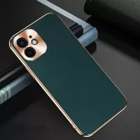 Electroplating CD Lens Covering Genuine Leather TPU Protective Case for iPhone 12 mini - Green