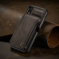 CASEME C20 Zipper Pocket Card Slots PU Leather Coated TPU Phone Cover for iPhone XR 6.1 inch - Coffee