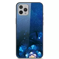Pattern Printing Tempered Glass + TPU + PC Hybrid Case for iPhone 12 Pro Max - Blue Flowers