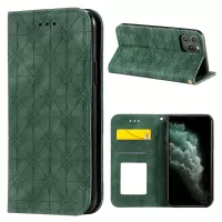 Imprint Flower Pattern Auto-absorbed Stand Phone Cover Case with Card Slots for iPhone 11 Pro 5.8-inch - Green