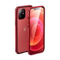 LUPHIE Magnetic Installation Metal Frame + Back Side Tempered Glass Case for iPhone 12 mini - Red