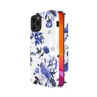 KINGXBAR Flower Series PC with Magnetic Sheet Cover for iPhone 12 Pro/12 - White/Blue Flowers