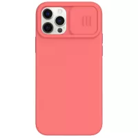 NILLKIN Shock-Absorbed Liquid Silicone+Plastic+Fluff Phone Case with Slide Card Holder Cover for iPhone 12 Pro Max - Red