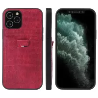 Card Slot Pull Tab Crocodile Texture PU Leather Coated TPU Case for iPhone 12/12 Pro - Red