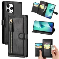 Zipper Pocket Leather Stand Case with Card Slots for iPhone 12 Pro Max 6.7 inch - Black